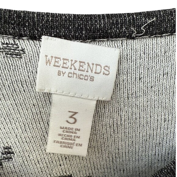 CHICO'S Weekend Womens Sweater XL Gray Butterfly Floral Cotton Knit Pullover - Picture 5 of 6